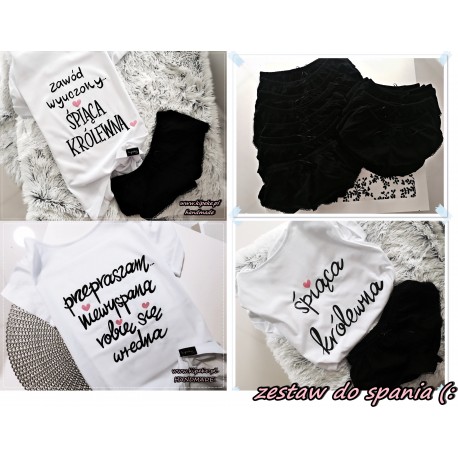 ZESTAW : koszulka śpiąca królewna + czarne spodenki