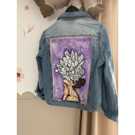 Kurtka Kobieta kwiaty Ręcznie malowana custom