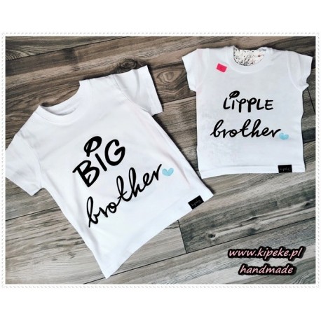 ZESTAW koszulek dla braci  dzieci : big brother , little brother niebieskie serca